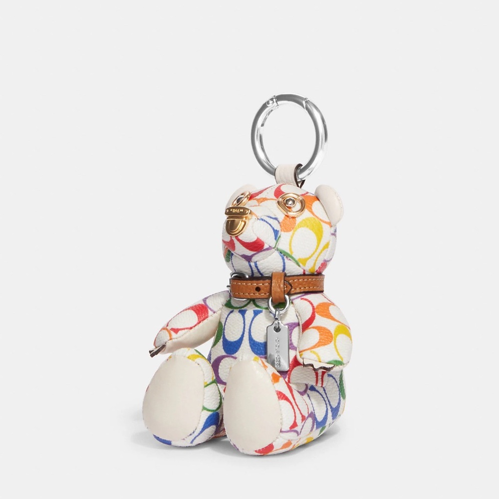 Coach Bear Bag Charm In Rainbow Signature Canvas NWT